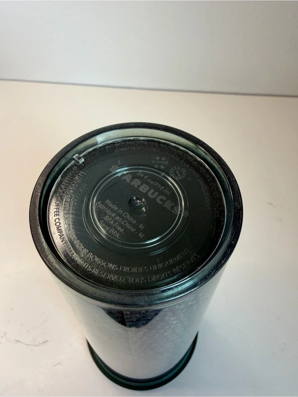 Starbucks 24 Oz Silver/Green Sequin Shiny Iridescent Cold Cup Tumbler No Straw